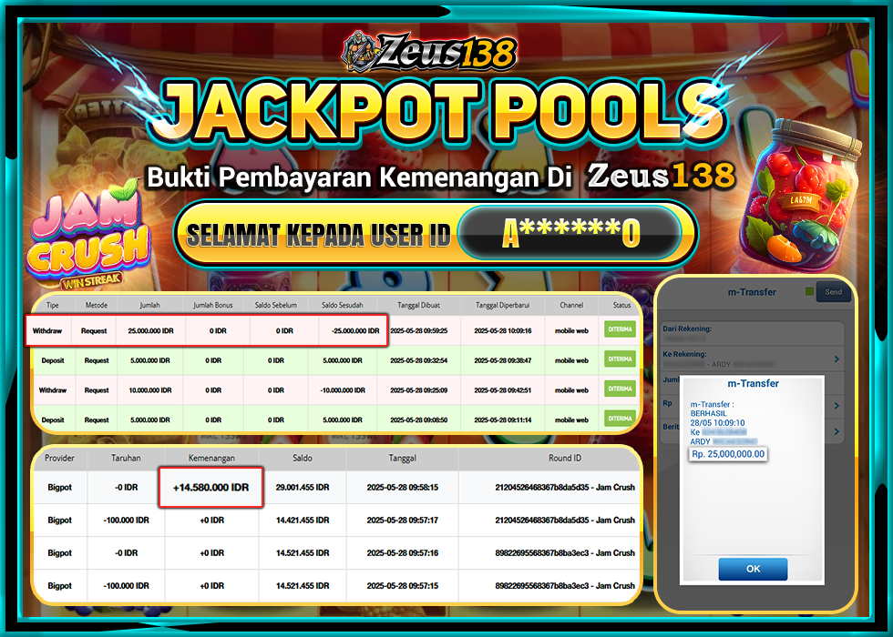 ZEUS138 JAM CRUSH Rp.25.000.000,- LUNAS